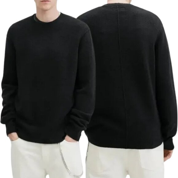 All Saints Patern Crew Neck Wool Sweater Pullover Mens Medium Black Classic NWOT - Picture 1 of 13